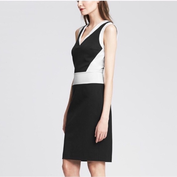 NWT Banana Republic Black and White Sloan Sheath Dress 8P - Picture 2 of 8